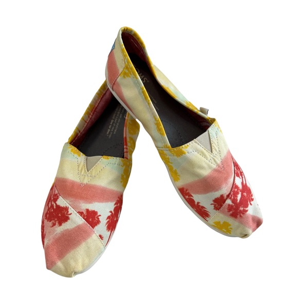 Toms Orange Palm Trees Classic Slip-On Loafers Size W7 - Picture 4 of 14